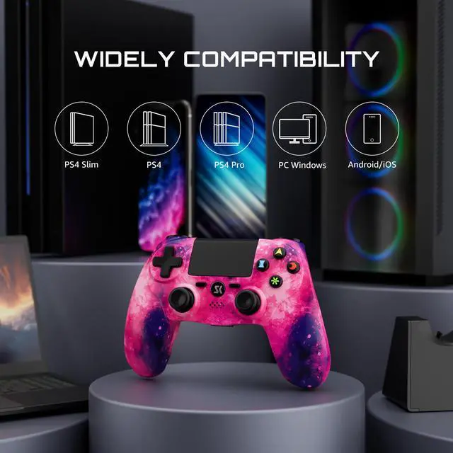 Alt view image 2 of 6 - ISHAKO Wireless Controller For PS4/PC Windows,Double Shock,6-Axis Gyro Sensor,800mAh Battery -Pink