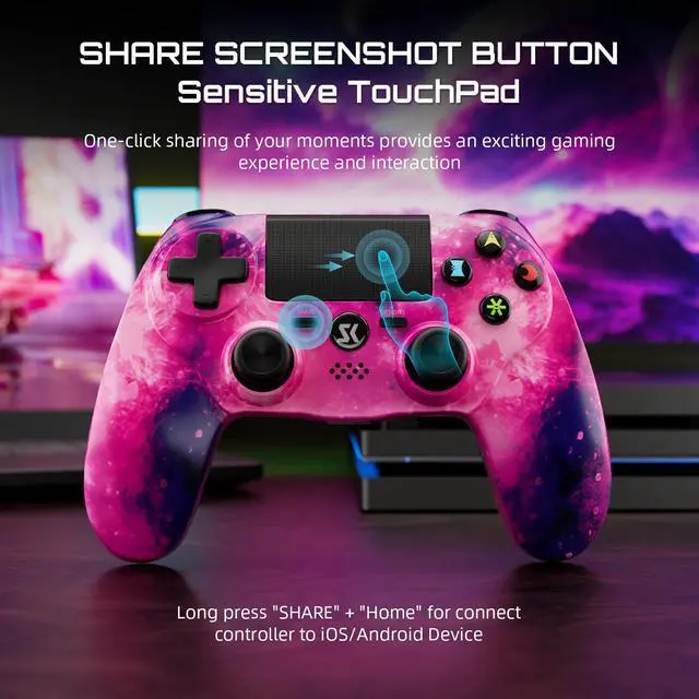 Alt view image 6 of 6 - ISHAKO Wireless Controller For PS4/PC Windows,Double Shock,6-Axis Gyro Sensor,800mAh Battery -Pink