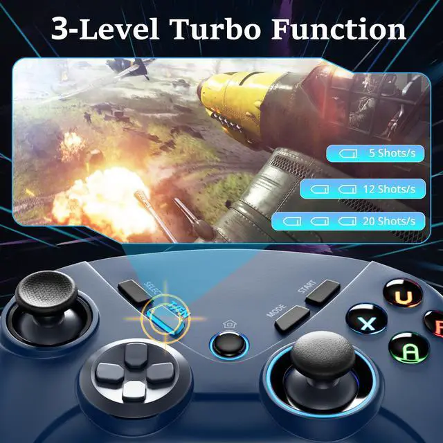Alt view image 6 of 7 - CHENGDAO Wireless Controller for Switch/ipad/PC/Android/Tablet, 3-level Double Shock, 4-Marco Back Buttons, 6-Axis Motion Control - Midnight Blue
