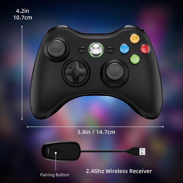 Alt view image 3 of 7 - Wireless Controller for Xbox 360/PC, 2.4G USB Receiver , Double Vibration-Black