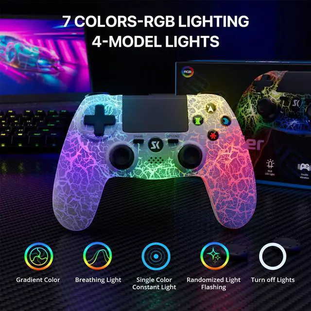 Alt view image 2 of 7 - Wireless Controller for PS4/PS3/PC/Smartphone, RGB LED Lighting, Game Controller with Double Vibration, 6-Axis Motion Control, 1000mAh Rechargeable Battery