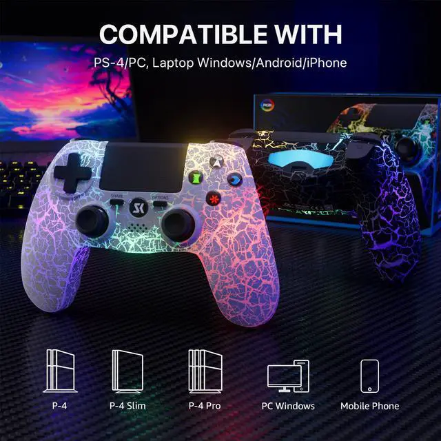 Alt view image 3 of 7 - Wireless Controller for PS4/PS3/PC/Smartphone, RGB LED Lighting, Game Controller with Double Vibration, 6-Axis Motion Control, 1000mAh Rechargeable Battery