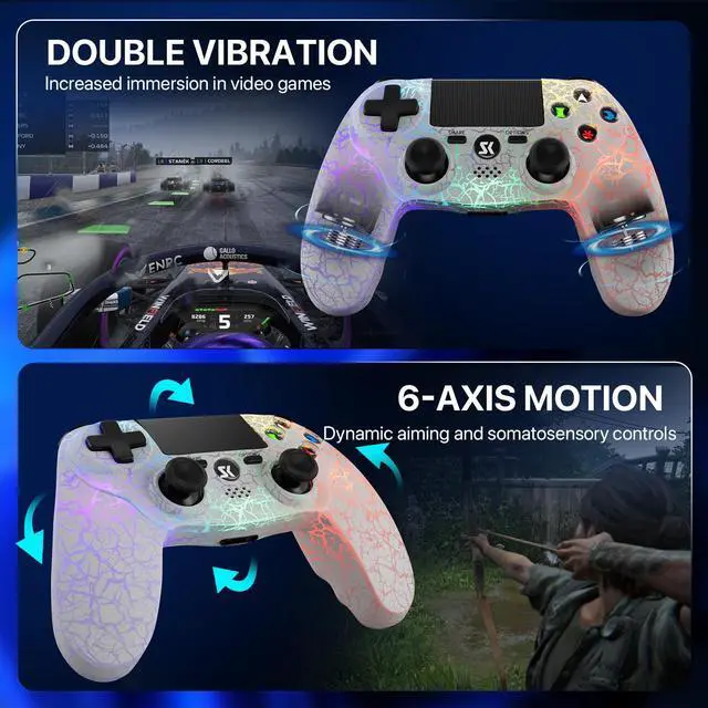 Alt view image 5 of 7 - Wireless Controller for PS4/PS3/PC/Smartphone, RGB LED Lighting, Game Controller with Double Vibration, 6-Axis Motion Control, 1000mAh Rechargeable Battery