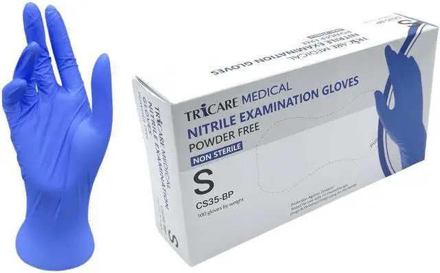 Alt view image 2 of 4 - TRICARE MEDICAL Nitrile Exam Gloves, Chemo Drug Tested, 4.3 Mil, Deep Blue, 2 Boxes of 100 Small