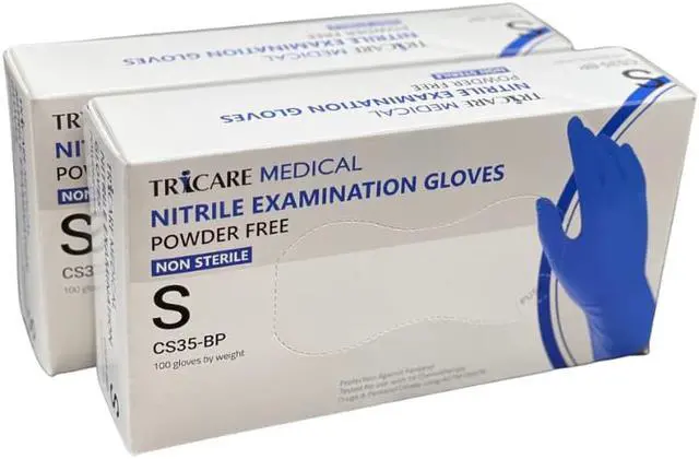 Main image of TRICARE MEDICAL Nitrile Exam Gloves, Chemo Drug Tested, 4.3 Mil, Deep Blue, 2 Boxes of 100 Small