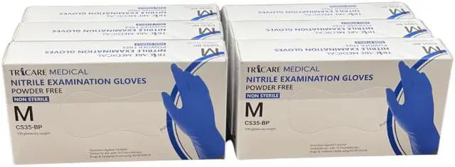 Main image of TRICARE MEDICAL Nitrile Exam Gloves, Chemo Drug Tested, 4.3 Mil, Deep Blue, 6 Boxes of 100 Medium