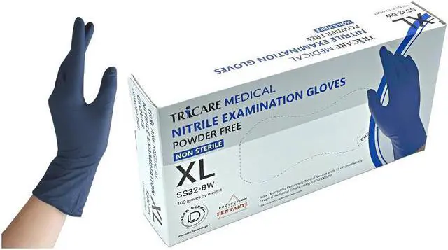 Alt view image 2 of 6 - TRICARE MEDICAL Nitrile Exam Gloves, Low Derma, 3.5 Mil, Berry Blue, 6 Boxes of 100 XL
