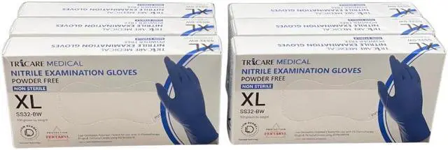 Main image of TRICARE MEDICAL Nitrile Exam Gloves, Low Derma, 3.5 Mil, Berry Blue, 6 Boxes of 100 XL