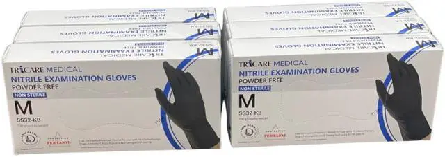 Main image of TRICARE MEDICAL Nitrile Exam Gloves, Low Derma, 3.5 Mil, Berry Black, 6 Boxes of 100 - Medium