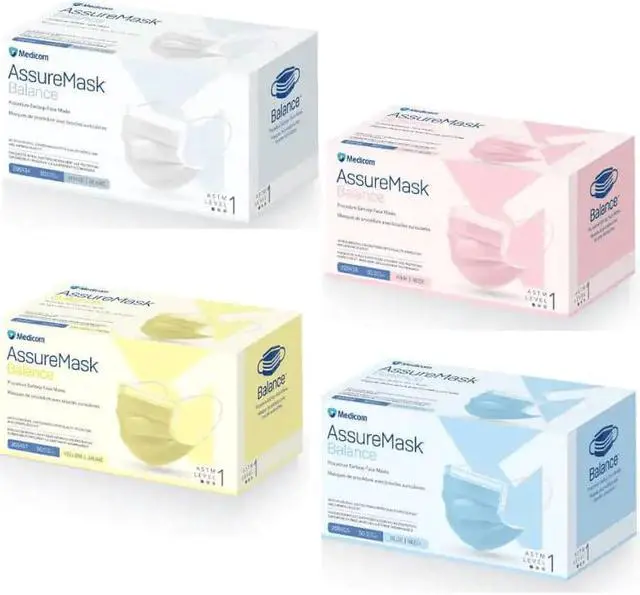 Alt view image 3 of 5 - MEDICOM AssureMask Balance ASTM Level 1 Disposable Face Masks, Pack of 50 - Blue