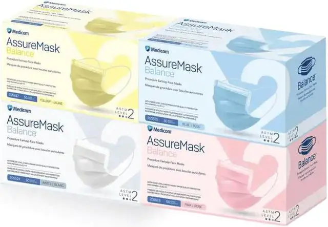 Alt view image 3 of 4 - MEDICOM AssureMask Balance ASTM Level 2 Disposable Face Masks, Pack of 50 - Yellow