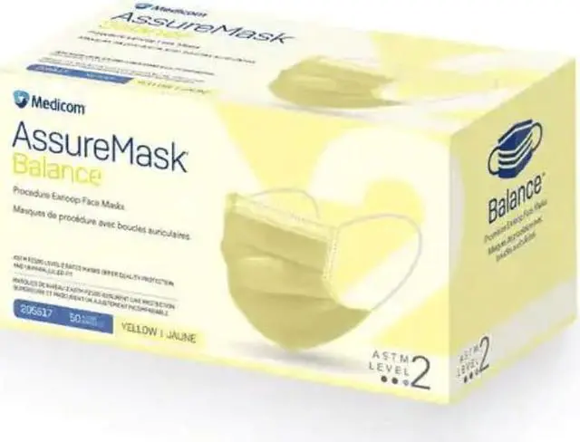 Main image of MEDICOM AssureMask Balance ASTM Level 2 Disposable Face Masks, Pack of 50 - Yellow
