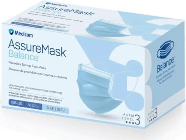 Main image of MEDICOM AssureMask Balance ASTM Level 3 Disposable Face Masks, Pack of 50 - Blue