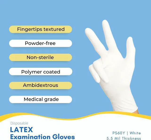 Alt view image 2 of 5 - White Latex Exam Gloves, Powder-free, 5.5 Mil, Box of 100, Extra Small
