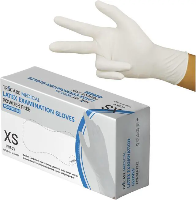 Main image of White Latex Exam Gloves, Powder-free, 5.5 Mil, Box of 100, Extra Small