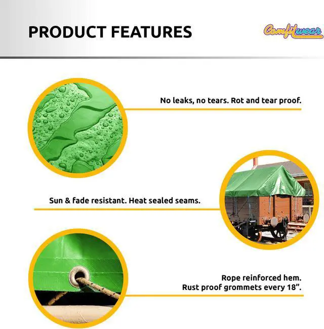 Alt view image 5 of 6 - COMFITWEAR Standard Tarp Cover Reinforced Grommet Multi-Purpose Pool Cover Boat Tarp Camping Tarp UV Resistant Poly Tarpaulin Waterproof Tarpaulin Canopy Tent Waterproof Tarp Cover 5 x 7 Green