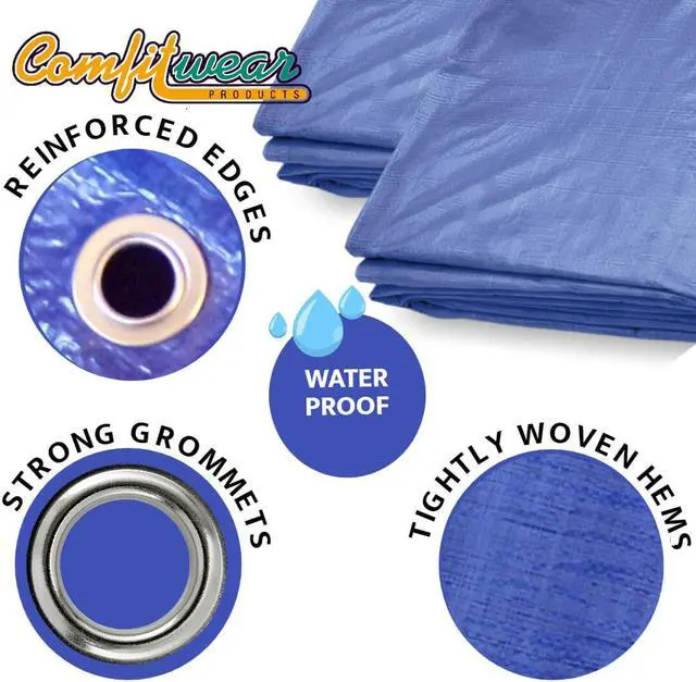 Alt view image 4 of 7 - COMFITWEAR Standard Tarp Cover Reinforced Grommet Multi-Purpose Pool Cover Boat Tarp Camping Tarp UV Resistant Poly Tarpaulin Waterproof Tarpaulin Canopy Tent Waterproof Tarp Cover Blue 10'x22'