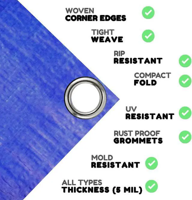 Alt view image 3 of 7 - COMFITWEAR Standard Tarp Cover Reinforced Grommet Multi-Purpose Pool Cover Boat Tarp Camping Tarp UV Resistant Poly Tarpaulin Waterproof Tarpaulin Canopy Tent Waterproof Tarp Cover Blue 10'x22'