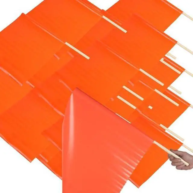 Alt view image 3 of 7 - COMFITWEAR 100 PC CASE Traffic Safety Warning Flags Construction Site Ready Fluorescent Red-Orange Vinyl Coated Nylon Flag 18 x 18 with Pole