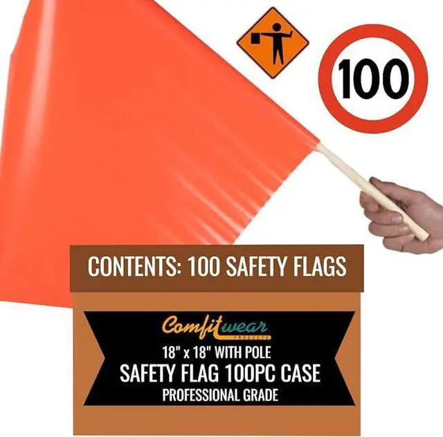 Alt view image 4 of 7 - COMFITWEAR 100 PC CASE Traffic Safety Warning Flags Construction Site Ready Fluorescent Red-Orange Vinyl Coated Nylon Flag 18 x 18 with Pole