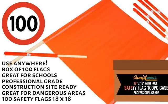 Alt view image 6 of 7 - COMFITWEAR 100 PC CASE Traffic Safety Warning Flags Construction Site Ready Fluorescent Red-Orange Vinyl Coated Nylon Flag 18 x 18 with Pole