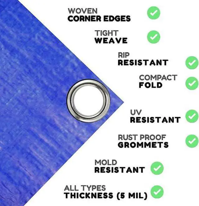Alt view image 3 of 7 - COMFITWEAR  5 Mil Blue Standard Tarp Cover ( 10' X 10') Reinforced Grommet Multi-Purpose Pool Cover Boat Tarp Camping Tarp General Purpose UV Resistant Poly Tarpaulin  Waterproof Tarp Cover