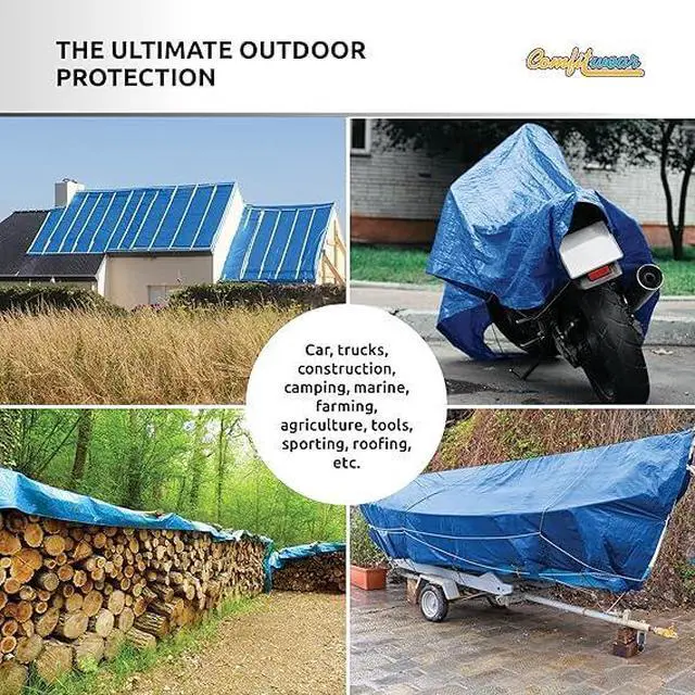 Alt view image 5 of 7 - COMFITWEAR  5 Mil Blue Standard Tarp Cover ( 10' X 10') Reinforced Grommet Multi-Purpose Pool Cover Boat Tarp Camping Tarp General Purpose UV Resistant Poly Tarpaulin  Waterproof Tarp Cover