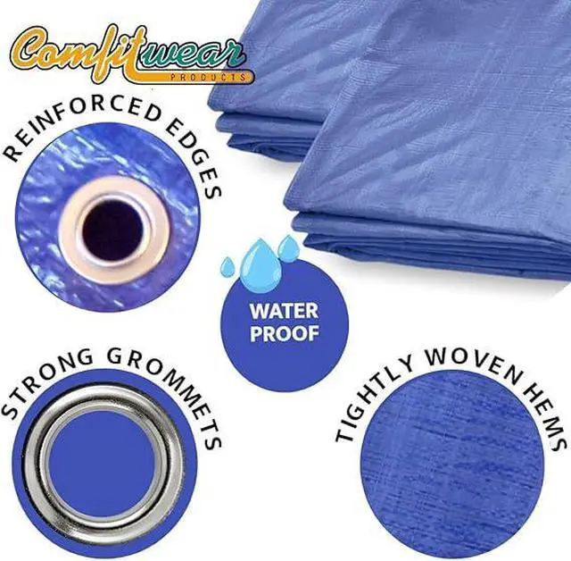Alt view image 4 of 7 - COMFITWEAR  5 Mil Blue Standard Tarp Cover ( 10' X 10') Reinforced Grommet Multi-Purpose Pool Cover Boat Tarp Camping Tarp General Purpose UV Resistant Poly Tarpaulin  Waterproof Tarp Cover