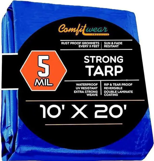 Main image of COMFITWEAR  5 Mil Blue Standard Tarp Cover ( 10' X 20') Reinforced Grommet Multi-Purpose Pool Cover Boat Tarp Camping Tarp General Purpose UV Resistant Poly Tarpaulin  Waterproof Tarp Cover 10' X 20'
