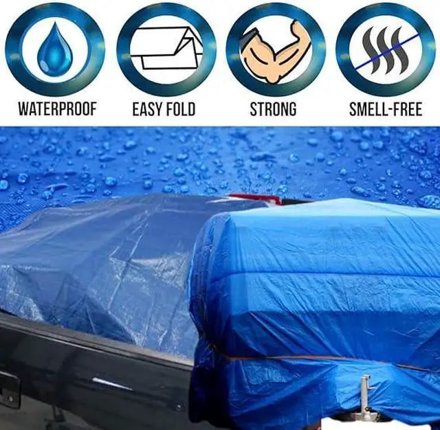 Alt view image 2 of 7 - COMFITWEAR  5 Mil Blue Standard Tarp Cover ( 10' X 20') Reinforced Grommet Multi-Purpose Pool Cover Boat Tarp Camping Tarp General Purpose UV Resistant Poly Tarpaulin  Waterproof Tarp Cover 10' X 20'