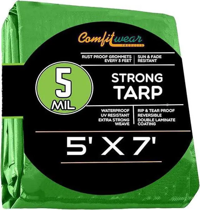 Main image of COMFITWEAR 5 Mil Green Tarp Super Strong Multi-Purpose Extra Strong Tarps Car Tarp Boat Tarp Camping Tarp General Purpose Waterproof Tarp Cover (5' X 7')