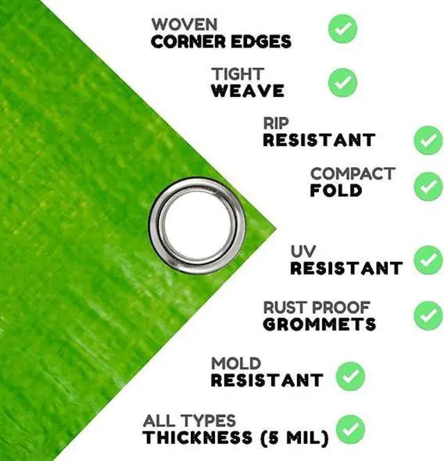 Alt view image 2 of 7 - COMFITWEAR 5 Mil Green Tarp Super Strong Multi-Purpose Extra Strong Tarps Car Tarp Boat Tarp Camping Tarp General Purpose Waterproof Tarp Cover (5' X 7')