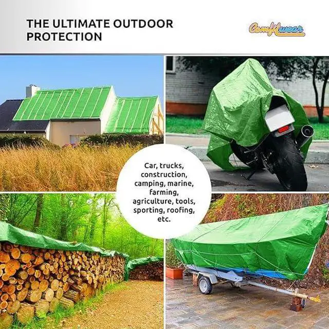 Alt view image 5 of 7 - COMFITWEAR 5 Mil Green Tarp Super Strong Multi-Purpose Extra Strong Tarps Car Tarp Boat Tarp Camping Tarp General Purpose Waterproof Tarp Cover (5' X 7')