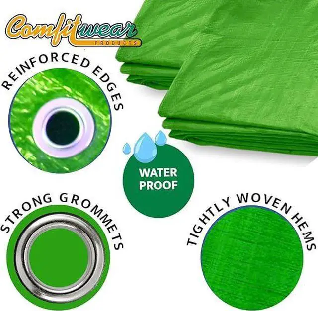 Alt view image 4 of 7 - COMFITWEAR 5 Mil Green Tarp Super Strong Multi-Purpose Extra Strong Tarps Car Tarp Boat Tarp Camping Tarp General Purpose Waterproof Tarp Cover (5' X 7')
