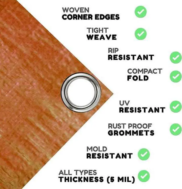 Alt view image 2 of 7 - COMFITWEAR 5 Mil Brown Standard Tarp Cover Reinforced Grommet Multi-Purpose Pool Cover Boat Tarp Camping Tarp UV Resistant Poly Tarpaulin Waterproof Tarp Cover (5' X 7')