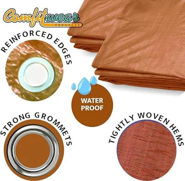 Alt view image 4 of 7 - COMFITWEAR 5 Mil Brown Standard Tarp Cover Reinforced Grommet Multi-Purpose Pool Cover Boat Tarp Camping Tarp UV Resistant Poly Tarpaulin Waterproof Tarp Cover (5' X 7')