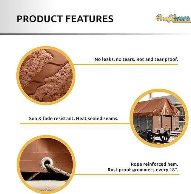 Alt view image 6 of 7 - COMFITWEAR 5 Mil Brown Standard Tarp Cover Reinforced Grommet Multi-Purpose Pool Cover Boat Tarp Camping Tarp UV Resistant Poly Tarpaulin Waterproof Tarp Cover (5' X 7')