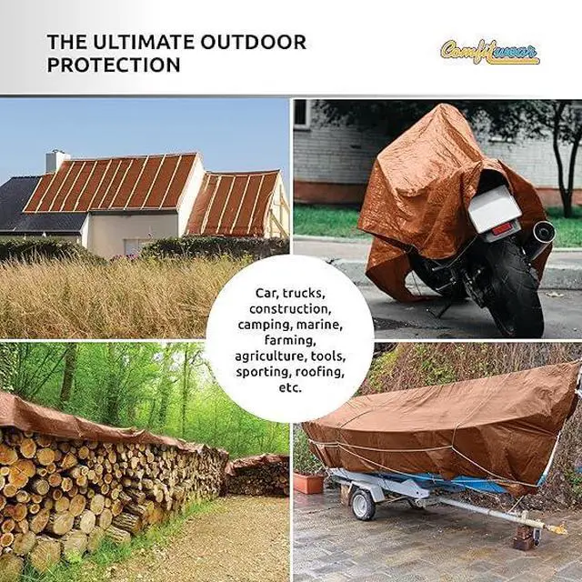 Alt view image 5 of 7 - COMFITWEAR 5 Mil Brown Standard Tarp Cover Reinforced Grommet Multi-Purpose Pool Cover Boat Tarp Camping Tarp UV Resistant Poly Tarpaulin Waterproof Tarp Cover (5' X 7')