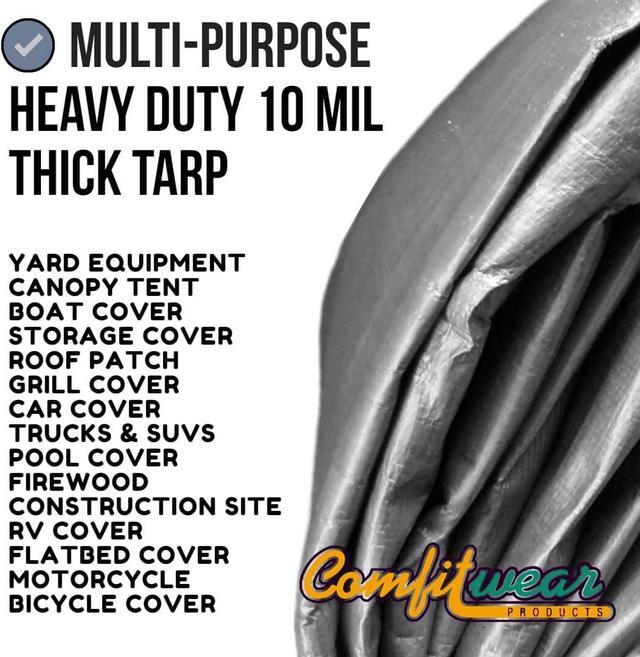 Alt view image 5 of 7 - COMFITWEAR 10 Mil Silver And Black Super Heavy Duty Tarp Cover Reinforce Grommet Pool Cover Boat Tarp UV Resistant Poly Tarpaulin Canopy Tent Waterproof Tarp Cover (50' x 100')