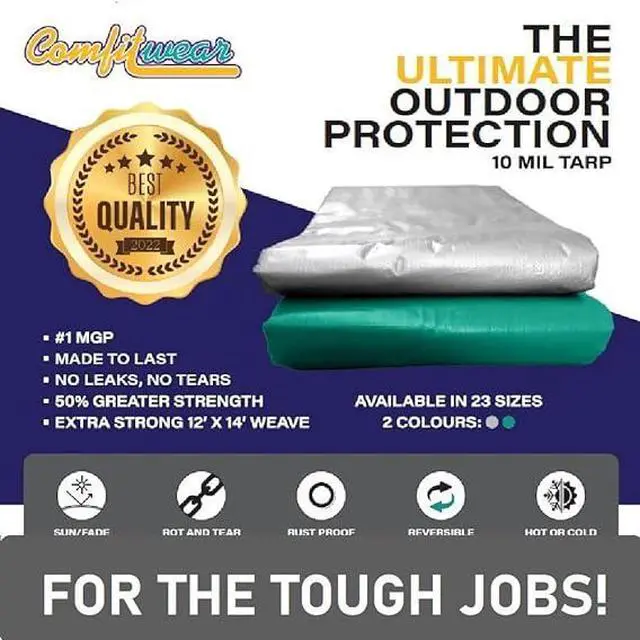 Alt view image 3 of 7 - COMFITWEAR Green And Black 10 Mil  Super Heavy Duty Tarp Cover, Reinforced Grommet, Multi-Purpose Pool Cover, Boat Tarp Camping Tarp, UV Resistant,Waterproof Tarp Cover (6' X 8')