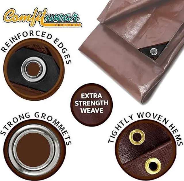 Alt view image 2 of 7 - COMFITWEAR 16 MIL Brown Multi-Purpose Extra Heavy Duty Tarps, Car Tarp Camping Tarp  Heavy Duty Tarp, Super Heavy Duty Tarp Cover General Purpose Waterproof Tarp Cover (12' X 30')