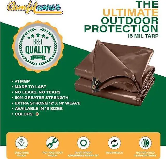 Alt view image 5 of 7 - COMFITWEAR 16 MIL Brown Multi-Purpose Extra Heavy Duty Tarps, Car Tarp Camping Tarp  Heavy Duty Tarp, Super Heavy Duty Tarp Cover General Purpose Waterproof Tarp Cover (12' X 30')