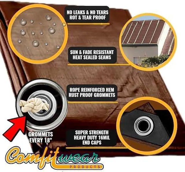 Alt view image 6 of 7 - COMFITWEAR 16 MIL Brown Multi-Purpose Extra Heavy Duty Tarps, Car Tarp Camping Tarp  Heavy Duty Tarp, Super Heavy Duty Tarp Cover General Purpose Waterproof Tarp Cover (12' X 30')