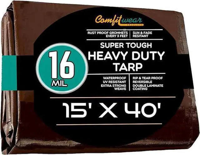 Main image of COMFITWEAR 16 MIL Brown Multi-Purpose Extra Heavy Duty Tarps, Car Tarp Camping Tarp  Heavy Duty Tarp, Super Heavy Duty Tarp Cover General Purpose Waterproof Tarp Cover (15' X 40')