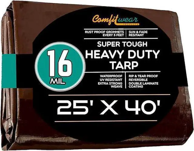 Main image of COMFITWEAR 16 MIL Brown Multi-Purpose Extra Heavy Duty Tarps, Car Tarp Camping Tarp  Heavy Duty Tarp, Super Heavy Duty Tarp Cover General Purpose Waterproof Tarp Cover ( 25' X 40')