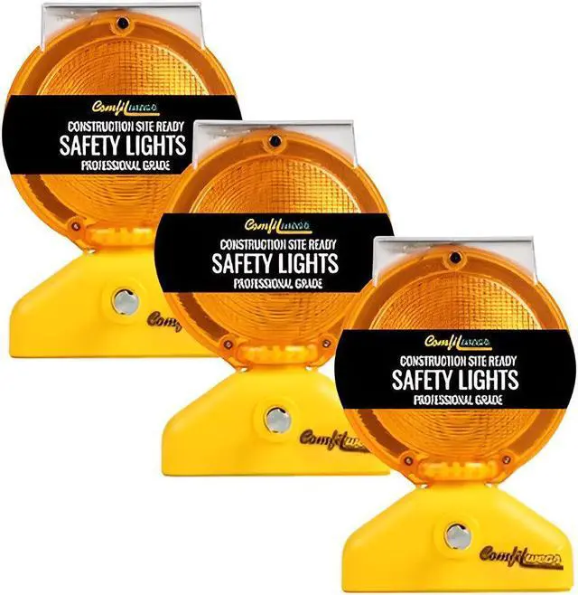 Main image of COMFITWEAR Barricade Light with Photocell 2-Sided Visibility UV Coated Safety Traffic Signal Light, Flashing Yellow Beacon Light for Car, Truck, Trailer, Boat, Warehouse, Parking Lot (3)