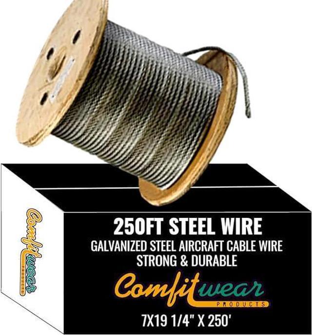 Main image of COMFITWEAR Galvanized Steel Aircraft Cable Wire, 7x19 Strand Core ( 1/4-in x 250-ft)