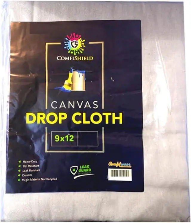 Main image of COMFITWEAR Heavy Duty Drop Cloth for Painting Slip Resistant Leak Resistant Washable Reusable Durable Canvas Fabric Highly Absorbent Furniture Indoor and Outdoor Use (Size :9 X 12,Pack of 1)