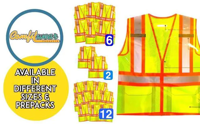 Alt view image 5 of 7 - COMFITWEAR High Visibility Safety Vests for Construction,Work School Outdoor Sports Traffic Safety Orange/Yellow (6 Pack, X-LARGE)