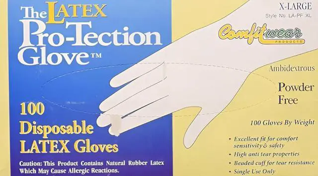 Main image of COMFITWEAR 200 Disposable Latex Gloves, Powder Free Size X-Large(2 Boxes,200 Gloves)